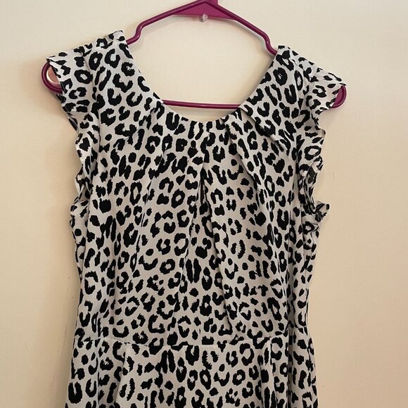 Leopard Cheetah Print Ruffle Short Sleeve Lace Open Back Dress Black White M - Picture 2 of 4